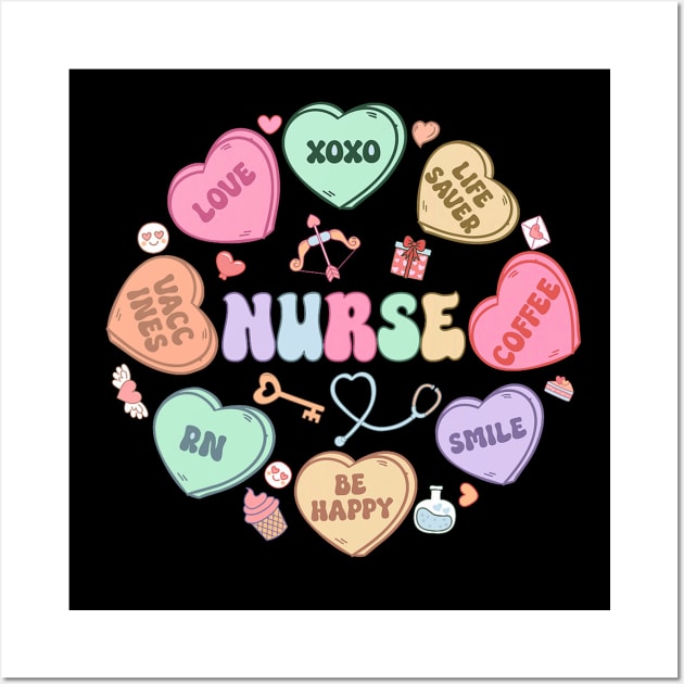 Groovy Heart Candy Nurse Valentines Day Men Women Wall Art by Neldy